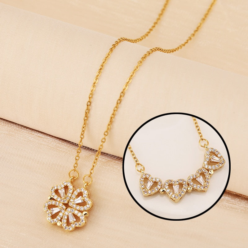 Collar Femenino Trébol Magnético de Plata/Oro 18K - Amor, Suerte y Estilo