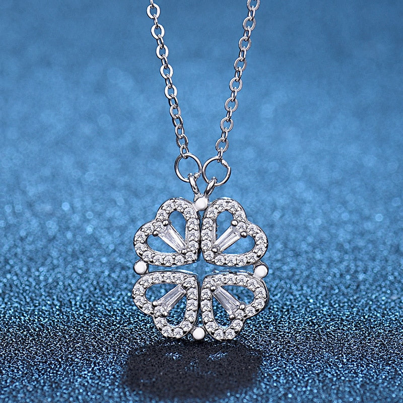Collar Femenino Trébol Magnético de Plata/Oro 18K - Amor, Suerte y Estilo